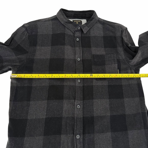QUIKSILVER Black Gray Plaid Motherfly Flannel Button Up Shirt Modern Fit m - Picture 13 of 15